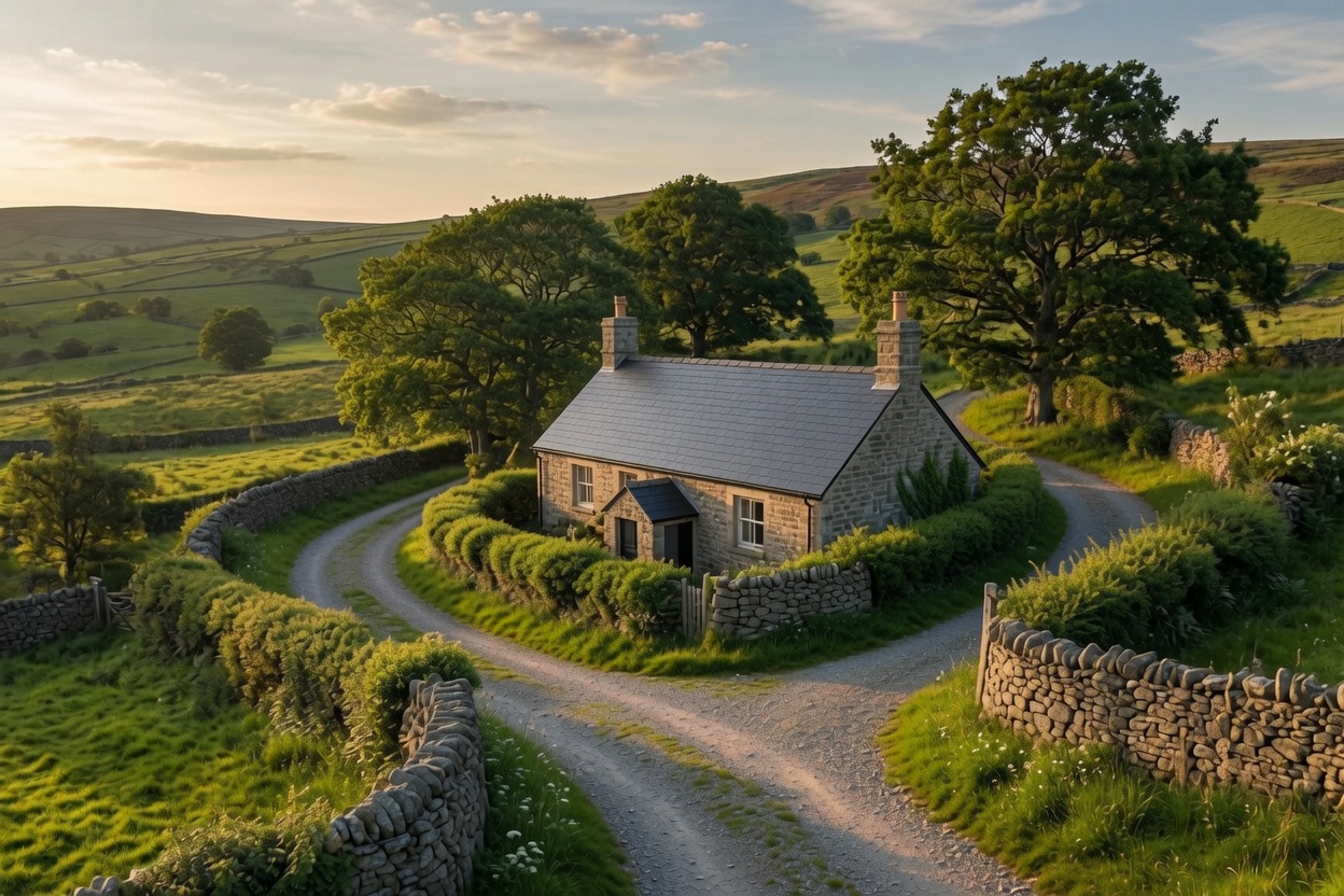 Hidden countryside house with roof replacement Yorkshire.