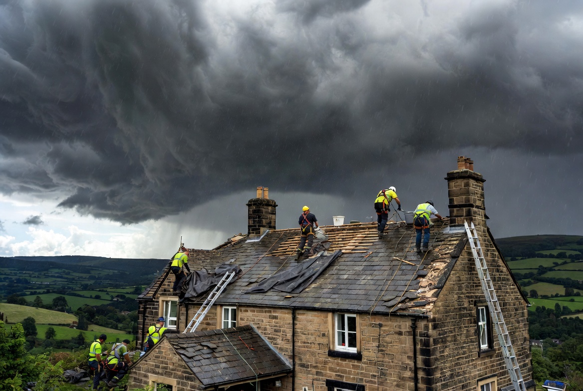 Emergency roof replacement Yorkshire during storm.