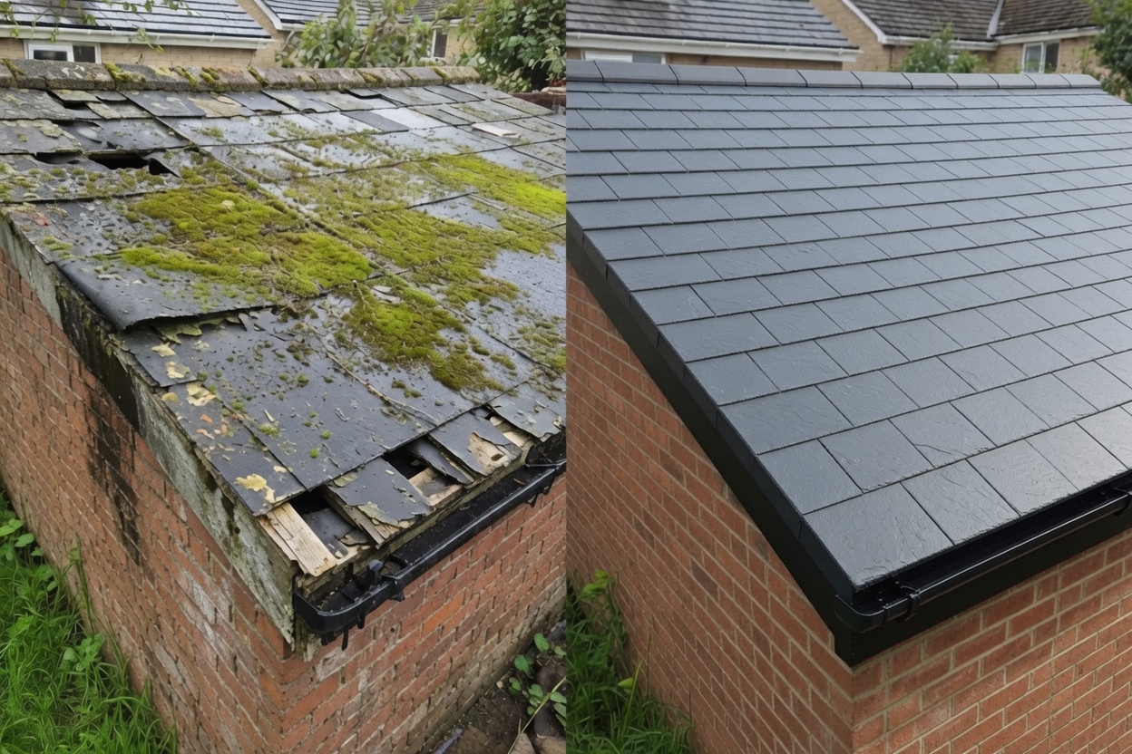 Brick garden room roof replacement Yorkshire.